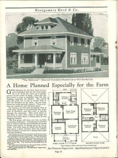 Craftsman house plans: Vintage Montgomery Ward catalog page advertising a mail-order American Foursquare farm house | Monster House Plans