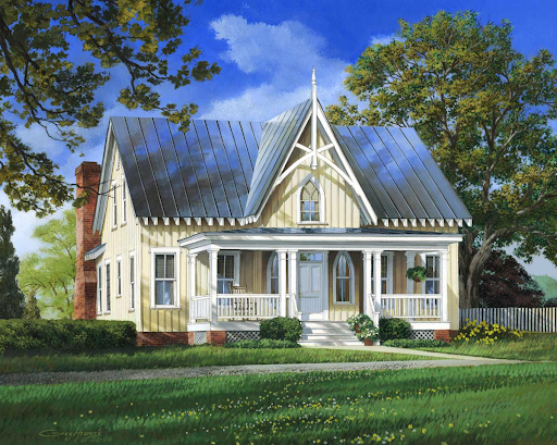 Cape Cod house plans: Cape Cod house plan exterior with a steep gabled roof, dormers, and a covered wraparound porch | Monster House Plans