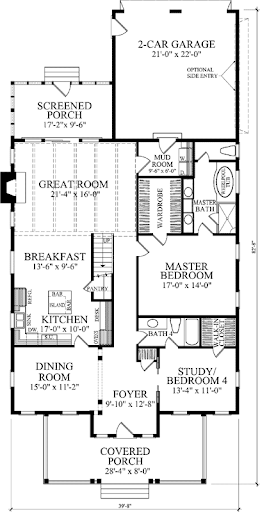 Cape Cod house plans: Cape Cod house plan floor layout with a great room, master bedroom, and two-car garage | Monster House Plans