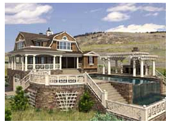Carriage house plans: Carriage style house plan exterior with shingle siding, covered porches, and a hillside walkout | Monster House Plans