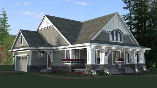 Country house plans: Country house plan exterior with a gabled roof, covered front porch, and side-entry garage | Monster House Plans