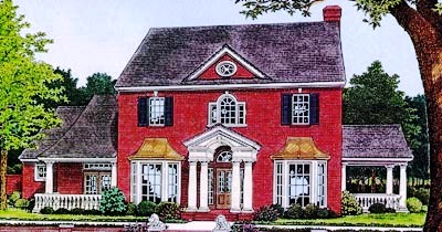 New England Colonial house plans: New England Colonial house plan exterior in red brick with a pedimented entry and | Monster House Plans