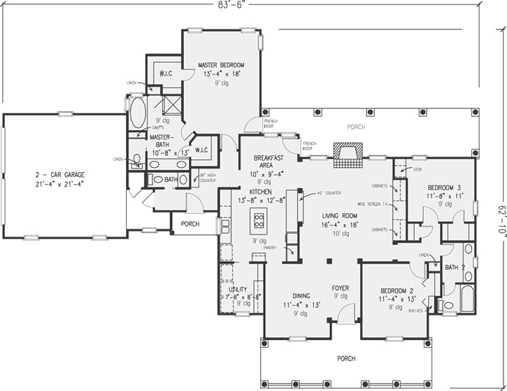 Southern Colonial house plans: Southern Colonial house plan floor layout with formal rooms, a master suite, and | Monster House Plans