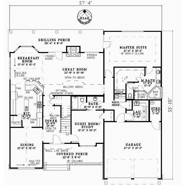 Shingle house plans: Shingle style house plan floor layout with a great room, master suite, and grilling porch | Monster House Plans