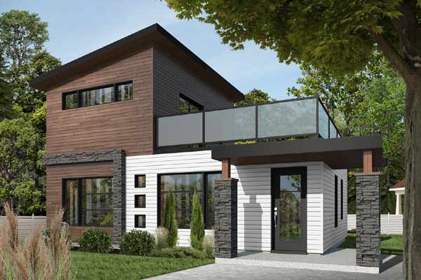 Small Homes house plans: Small house plan exterior with a covered front porch, dormers, and a compact single-story | Monster House Plans