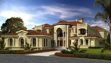 Sunbelt house plans: Sunbelt house plan exterior with a stucco facade, tile roof, and arched front entry | Monster House Plans