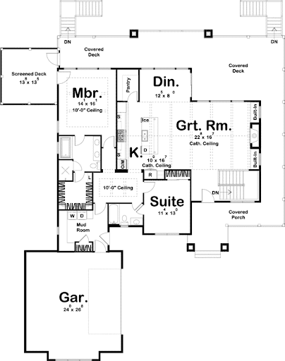 Two Bedroom Homes house plans: Two bedroom house plan floor layout with a great room, master bedroom, suite, and | Monster House Plans